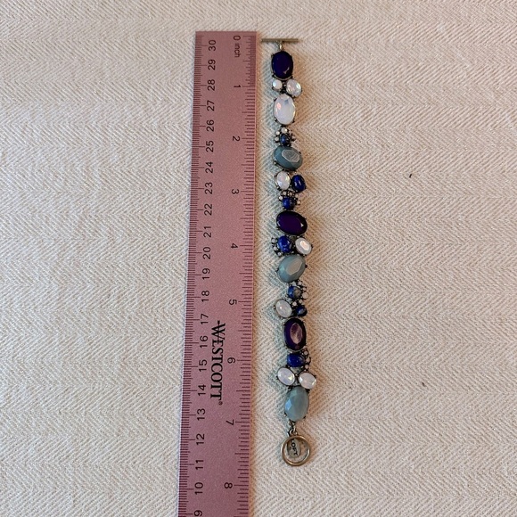 Shades of Blue Rhinestone Toggle Clasp Bracelet Y2K Burnished Gold Finish Opal - Picture 6 of 7